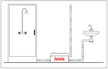Схема размещения насоса JEMIX STP-250 в душевой
